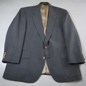 Vtg USA Made Wimbledon 46S Gray Hopsack Gold Button‎ Mens Blazer Sport Coat